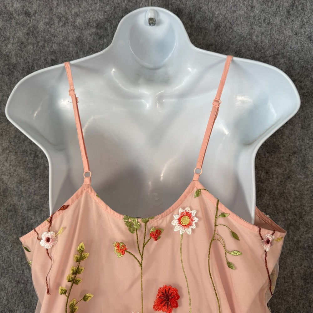 Beige ECI Fairy Floral Embroider Garden Sheer Slip Dress Size‎ 12 Pink Butterfly - Picture 5 of 13